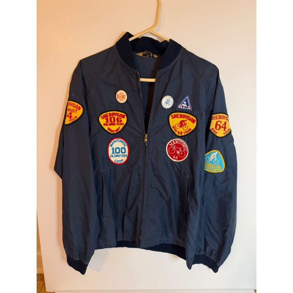Vintage Kmart Nylon Jacket with Cyclist Patches Size Medium
